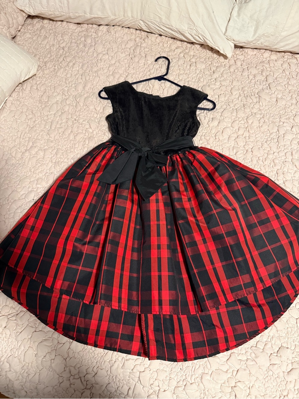 Pippa & Julie Black Bodice Red and Black Plaid Holiday Dress with Bow